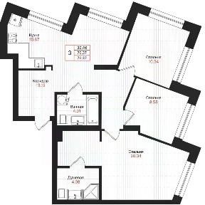Продается 3-комн. квартира, 76,37 м²