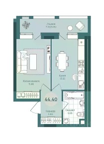 Продается 1-комн. квартира, 44,4 м²