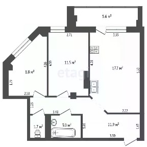 Продается 2-комн. квартира, 54,6 м²