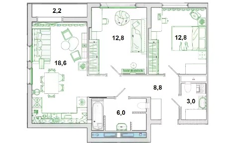 Продается 2-комн. квартира, 64,2 м²