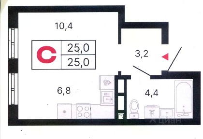 Продается студия, 25 м²