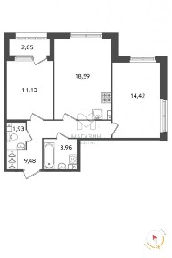 Продается 2-комн. квартира, 60,84 м²