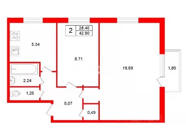Продается 2-комн. квартира, 42,8 м²