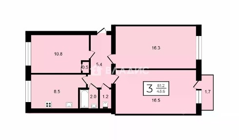 Продается 3-комн. квартира, 61,2 м²