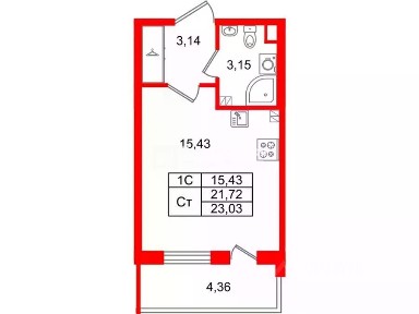 Продается студия, 21,72 м²