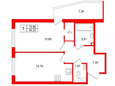 Продается 1-комн. квартира, 43,2 м²