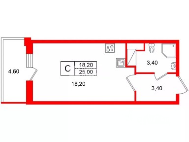 Продается студия, 25 м²