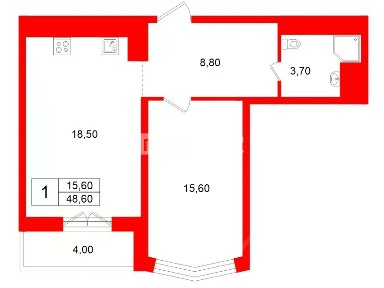 Продается 1-комн. квартира, 48,6 м²