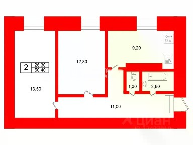 Продается 2-комн. квартира, 50,4 м²
