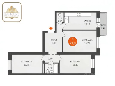 Продается 3-комн. квартира, 73,9 м²
