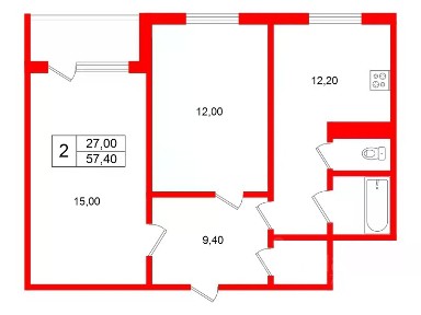 Сдается 2-комн. квартира, 57,4 м²