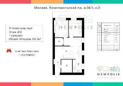 Продается 3-комн. квартира, 62,7 м²