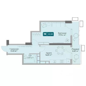Продается 1-комн. квартира, 43,38 м²