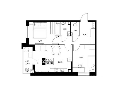 Продается 2-комн. квартира, 58,9 м²