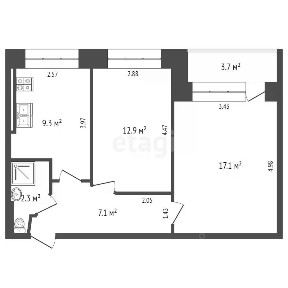 Продается 2-комн. квартира, 52,5 м²