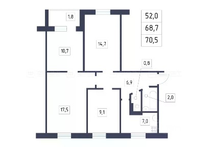 Продается 4-комн. квартира, 68,7 м²