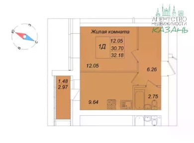 Продается 1-комн. квартира, 32 м²