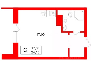 Продается студия, 24,1 м²