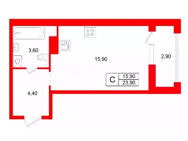 Продается студия, 23,9 м²