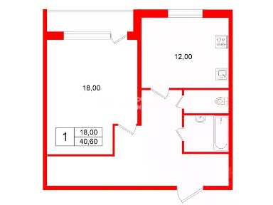 Продается 1-комн. квартира, 40,6 м²