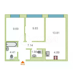 Сдается 2-комн. квартира, 52,1 м²