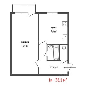 Продается 1-комн. квартира, 38,1 м²