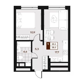 Продается 1-комн. квартира, 38,5 м²