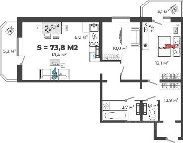 Продается 3-комн. квартира, 67,99 м²