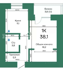 Продается 1-комн. квартира, 38,1 м²