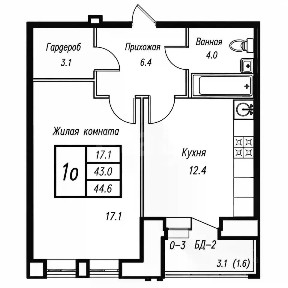 Продается 1-комн. квартира, 42,9 м²