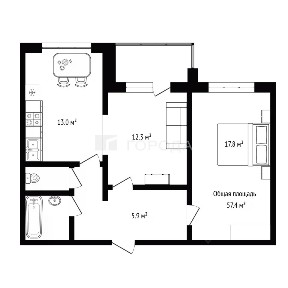 Продается 2-комн. квартира, 57,4 м²