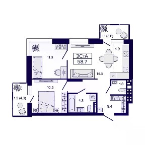 Продается 3-комн. квартира, 58,7 м²
