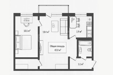 Продается 2-комн. квартира, 43 м²