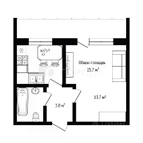 Продается 1-комн. квартира, 25,7 м²