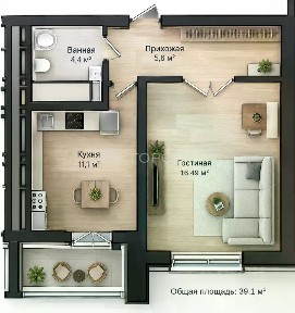 Продается 1-комн. квартира, 39,1 м²