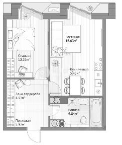 Продается 1-комн. квартира, 52,2 м²