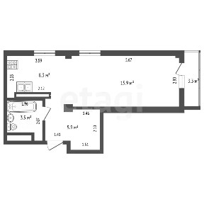 Продается студия, 33,6 м²