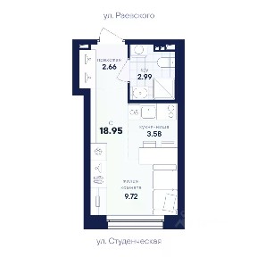 Продается студия, 18,95 м²