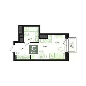 Продается студия, 25,31 м²