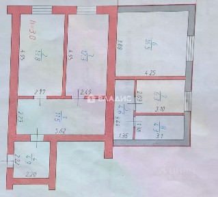 Продается 1/2 часть дома, 74,2 м²