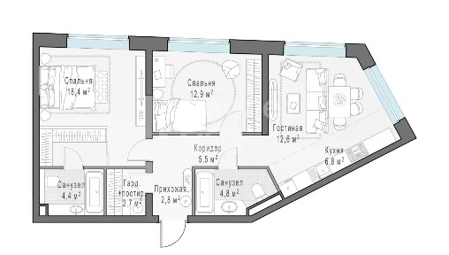 Продается 1-комн. квартира, 70,3 м²