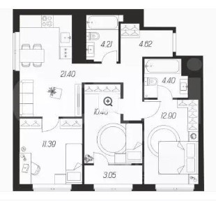 Продается 3-комн. квартира, 72,43 м²