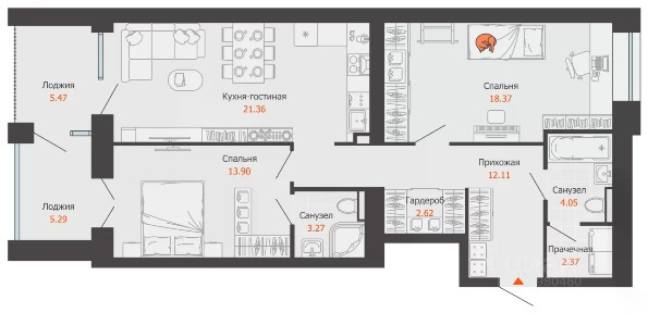 Продается 2-комн. квартира, 83 м²