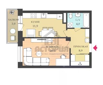 Продается 1-комн. квартира, 41,4 м²