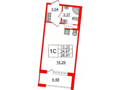 Продается студия, 24,5 м²