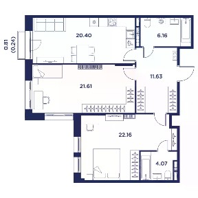 Продается 2-комн. квартира, 85,41 м²