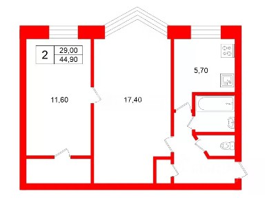 Продается 2-комн. квартира, 44,9 м²