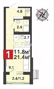 Продается студия, 21,5 м²