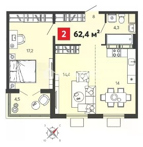 Продается 1-комн. квартира, 62,4 м²