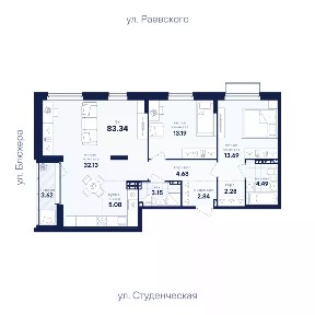 Продается 3-комн. квартира, 83,34 м²